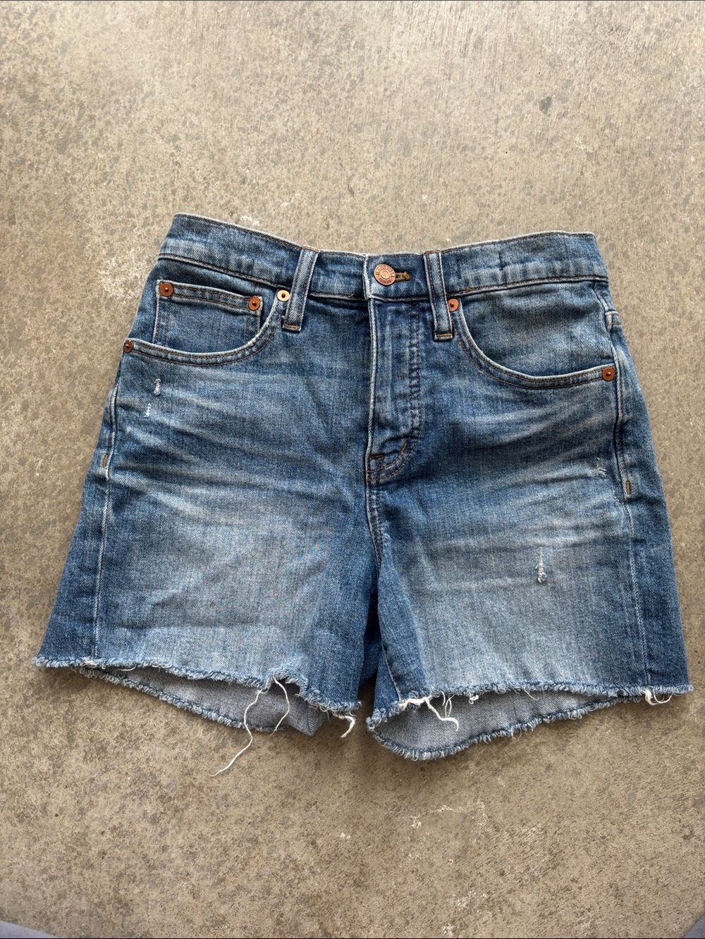 Madewell Distressed Medium Blue High-Rise Denim Shorts